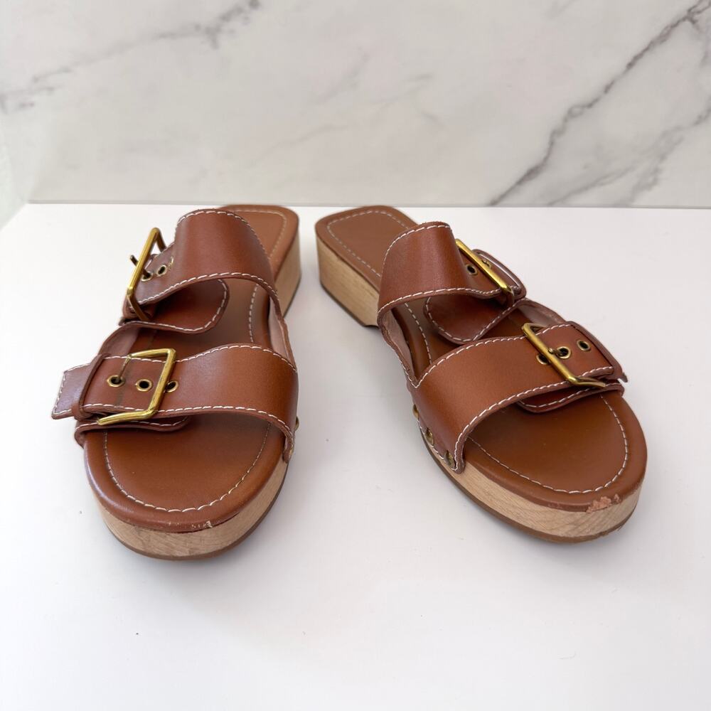 J. Crew Womens Double Strap Sandals Size 9 Leather Neutral Buckle Minimal Brown